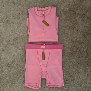 Skims Bubble Gum Pink Brief Pajama Set